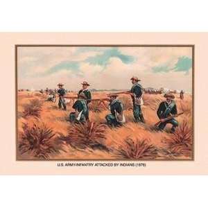 Vintage Art Infantry Attacked by Indians, 1876   02516 6  