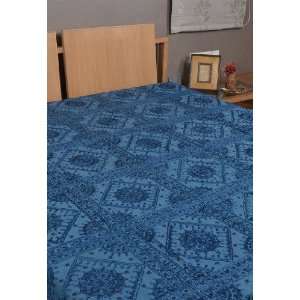 Ethnic Designer Silk Thread Hand Embroidered Cotton Bed Spread with 