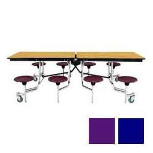   Mobile Cafeteria Stool Unit With Plywood Top, Blue Top/Purple Stools