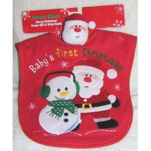 Red Babys First Christmas Feeder Bib with Santa Claus 