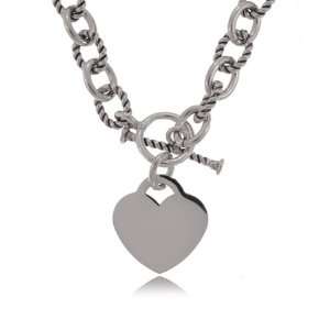    Sterling Silver Necklace Toggle Clasp with Heart Charm Jewelry
