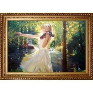  Young Girl Plays Violin in the Lakeside Oil Painting, with 