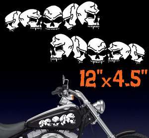 Motorcycle row of skulls Gas tank side decals Harley  