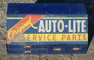 Vintage Industrial Auto Lite Advertising Tool Box Cabinet Garage 1950s 