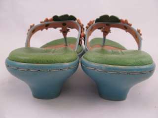 Born Blue Green Flower Leather Sandals Flip Flop Thongs Heels sz 9 