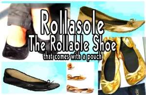 Rollasole Rollable Ballet Flats in Black or Gold Sz 5 9  