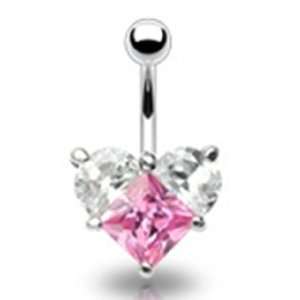  Clear and Pink Cz Belly Button Navel Ring with Surgical 