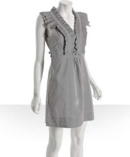 style #307654301 white and black stripe cotton poplin ruffle dress