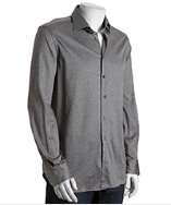 Corneliani pearl grey cotton long sleeve slim fit button front shirt 