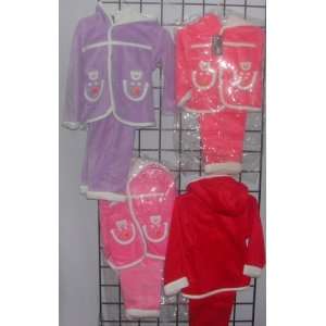  Girls Two Tone Hooded Fleece Sweat Sets with Bear Design 