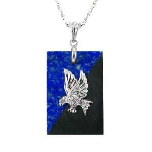    Sterling Silver Lapis and Hematite Eagle Pendant, 18 Jewelry
