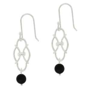   Sterling Silver Single Arabesque with Onyx Bead Drop Earrings Jewelry