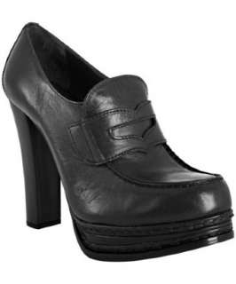 Prada black leather platform penny loafers  