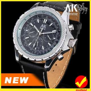 AK Homme Business Style Leather Automatic Mechanical Mens Wrist Watch 