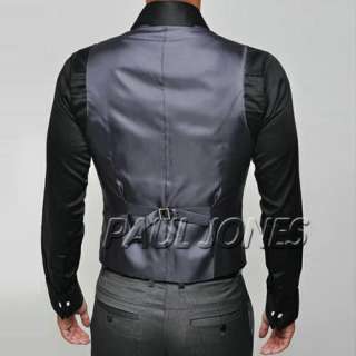   Skinny Suit Dress Buttons Waistcoat Vest Black / Grey USXS S M  