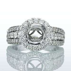   DIAMOND ENGAGEMENT RING ROUND HALO SEMI MOUNT WIDE BAND FOR 7MM CENTR