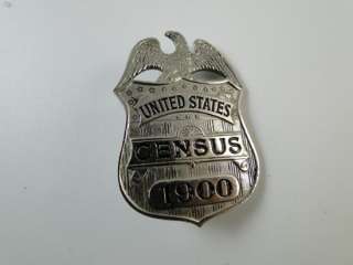 1900 Antique United States Census Worker Police Badge Pin Vintage 