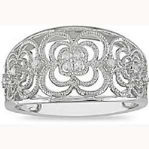   White Gold Filigree 1/10ct TDW Diamond Ring Paris Jewelry Jewelry