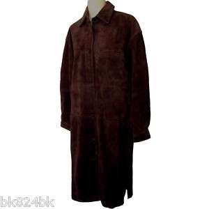WESTERN Vintage Rawhide Suede Leather Duster Coat Dress M  
