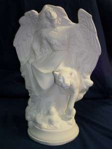 CERAMIC BISQUE INDIAN ANGEL WITH COUGAR~READY TO PAINT  