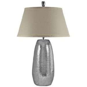  Polished Aluminum Hammered Oblong Table Lamp