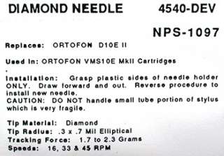 Ortofon FF15E, NF15E stylus needle Pfanstiehl 4540 DEV  