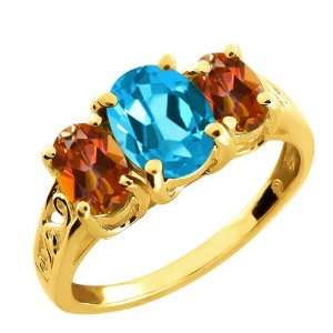   Ct Oval Swiss Blue Topaz and Ecstasy Mystic Topaz 14k Yellow Gold Ring