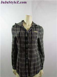 Seven7 Womens Plaid Long Sleeve Button Shirt Hooded Top sz S M L NWT 