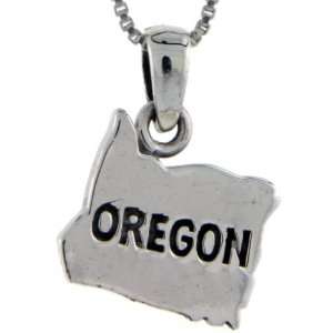 925 Sterling Silver Oregon State Map Pendant (w/ 18 Silver Chain), 13 