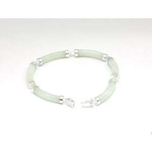  925 Silver Oval Bar Jade Link Bracelet By TOC Jewelry