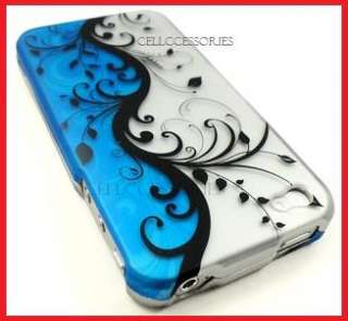   AT&T IPHONE 4S BLUE SILVER VINE HARD COVER CASE ACCESSORIES  
