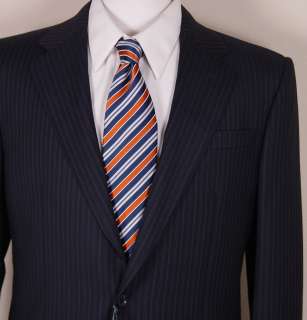 VALENTINO SUIT $2295 NAVY PINSTRIPE 2 BTN WOOL COUTURE WINTER SUIT 40L 