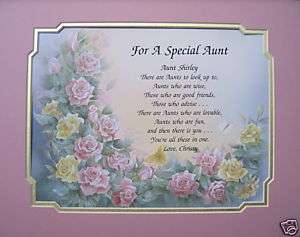 FOR A SPECIAL AUNT PERSONALIZED POEM GIFT PINK ROSES  