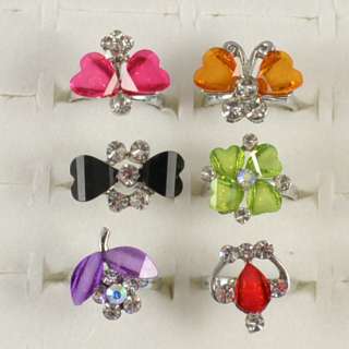 wholesale lots 30pc silver plated crystal children ring  