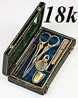 Antique 1798 French Napoleonic Era Empire Sewing Etui, 18k Gold Tools