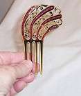 Vintage Victorian Celluloid Hair Comb W/Red Rhinestones