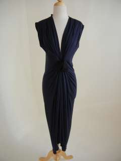 2008 LANVIN Navy Knit Ruched Drape Ribbon DRESS F38 in Cashmere 