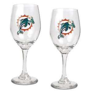  Miami Dolphins 2pc Wine Glass Set   Primary Logo Sports 