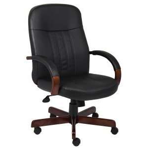  Boss   High back Executive Leather Office Chair With Mahogany Wood 
