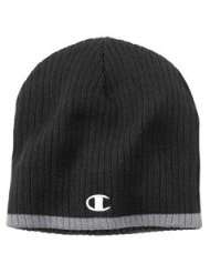 Champion Brand Knit Beanie Hat with C Logo   Black