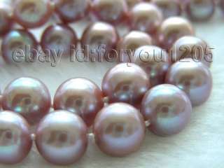 Double Natural 10mm Round Purple Pearl Necklace 14k  