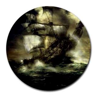 Dark Gothic Pirate Ship at Sea Fantasy Round Mousepad  
