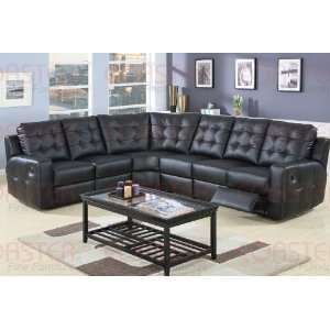 Motion Sectional Sofa with Tufted Back in Black Bonded Leather  