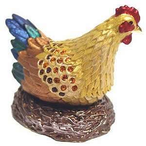    Blue Tail Hen On Nest Bejeweled Trinket Box 