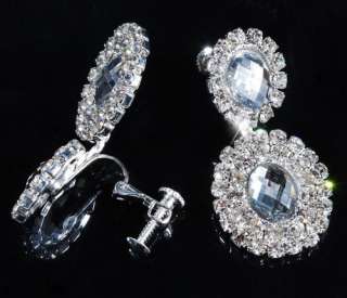 WHITE Oval Beads Czech Rhinestone Acrylic Crystal Clear Necklace 