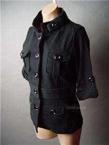 BLACK Military Stand Collar Cargo Style Jacket Coat S  