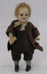   German All Bisque Dollhouse Doll Boy Old Clothing 5 3/8 Tall  