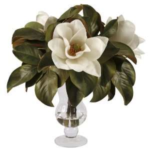 Jane Seymour 20 White Magnolia Faux Flowers in Glass Vase  