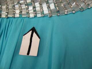 NWOT Mignon Ocean Blue Silk Chiffon Beaded Dress   Size 0  