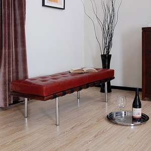 RED LEATHER CHROME WOOD ENTRY COFFEE TABLE ACCENT BENCH  
